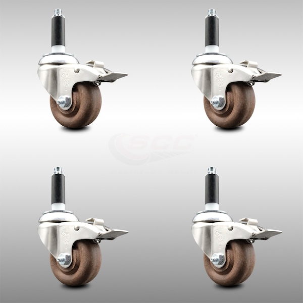 Service Caster 3 Inch 316SS High Temp Glass Filled Nylon 3/4 Inch Stem Caster Set Lock Brake SCC-SS316TTLEX20S314-GFNSHT-34-4 - main